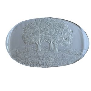 Kosta Boda Platter made in Sweden 17” Etched Glass Tree Scene 3D